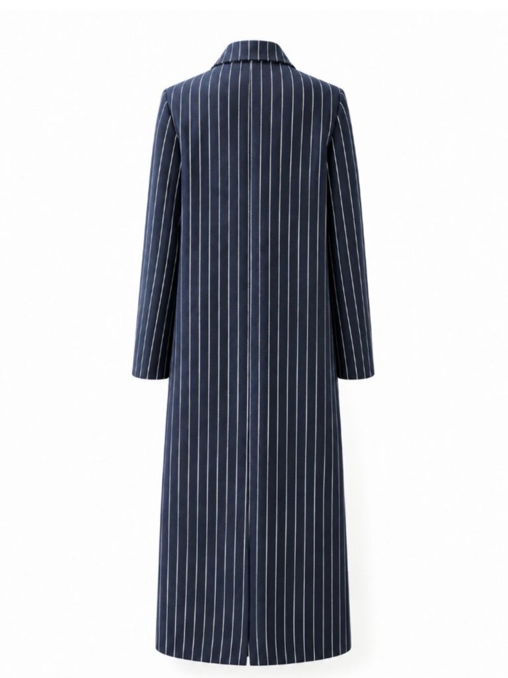 Princess Polly Navy Pinstripe Double-Breasted Trench Coat - Picture 3 of 4